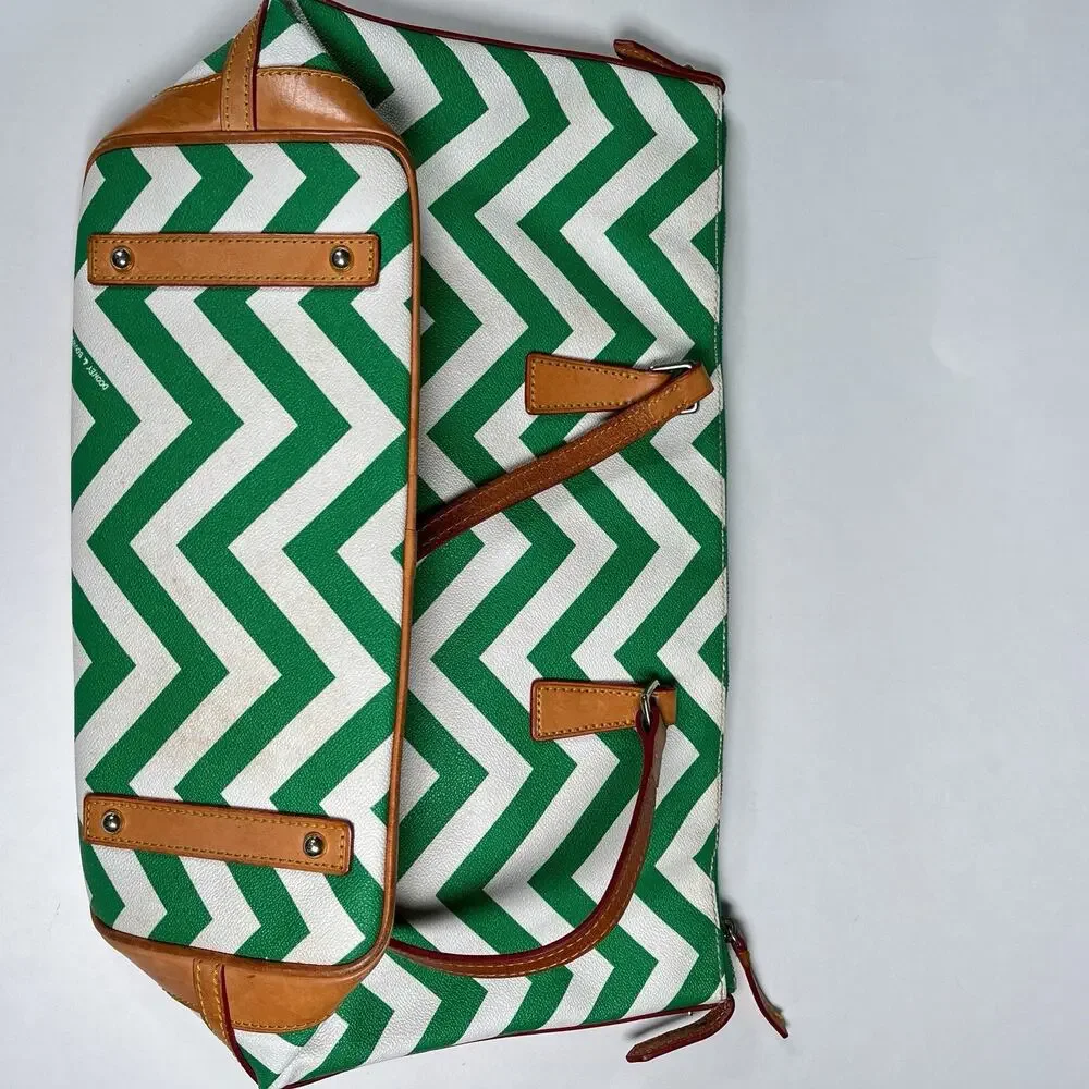 Dooney & Bourke Green White Chevron Tote Bag Purse Carry Strap See Photos